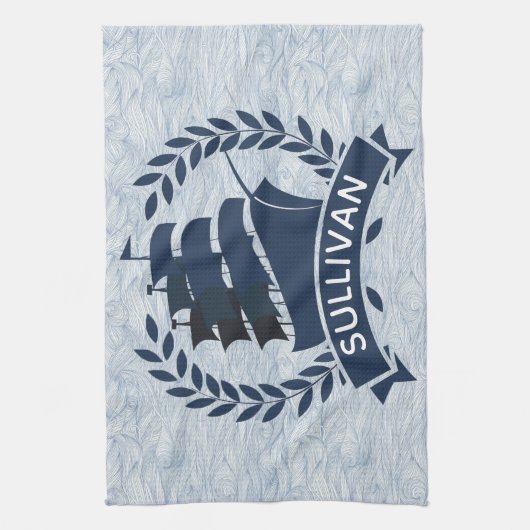 Nautical Sailing Ship | Aangepaste oceaangolven Theedoek (Verticaal)