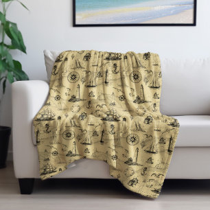 Nautical  Sailing Ship Anchor Coastal Décor Fleece Deken