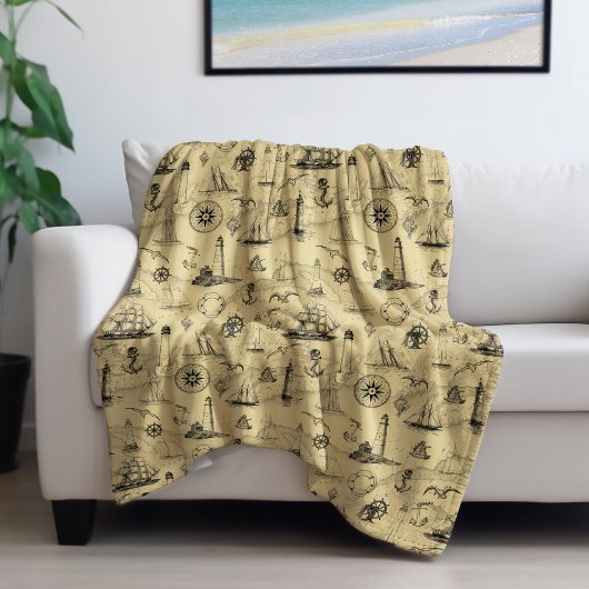 Nautical  Sailing Ship Anchor Coastal Décor Fleece Deken