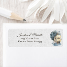 Nautical Sailing Ship and Full Moon Address Etiket