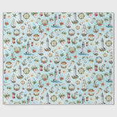 Nautical Sailing Ship Kerstmis Waterverf Ocean Cadeaupapier (Vlak)