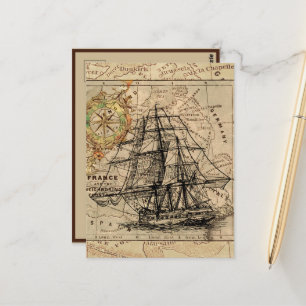  Nautical Sailing Ship Navigation Map Briefkaart