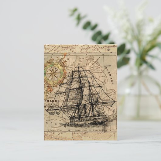  Nautical Sailing Ship Navigation Map Briefkaart (Staand voorkant)