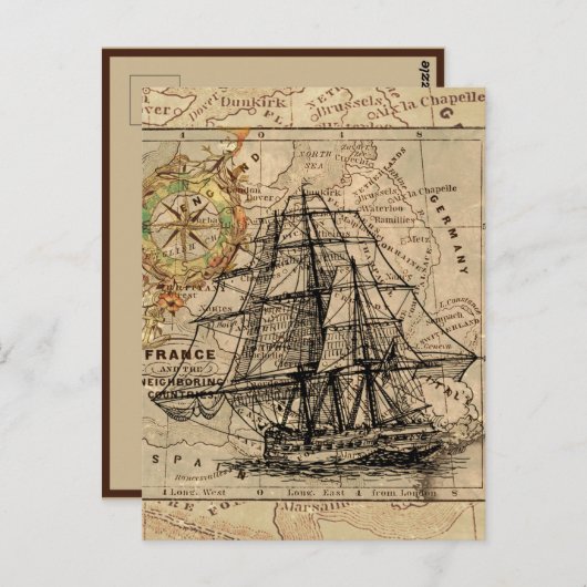  Nautical Sailing Ship Navigation Map Briefkaart (Voorkant / Achterkant)