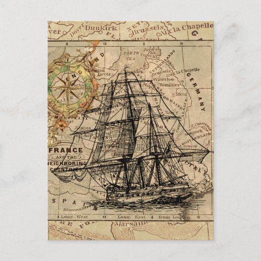 Nautical Sailing Ship Navigation Map Briefkaart (Voorkant)