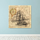 Nautical Sailing Ship Navigation Map Canvas Afdruk (Insitu (Houten vloer))