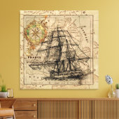 Nautical Sailing Ship Navigation Map Canvas Afdruk (Insitu (Woonkamer))