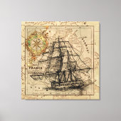 Nautical Sailing Ship Navigation Map Canvas Afdruk (Voorkant)
