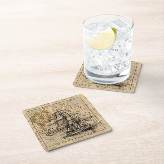  Nautical Sailing Ship Navigation Map Kartonnen Onderzetters (Insitu)