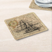 Nautical Sailing Ship Navigation Map Kartonnen Onderzetters (Schuin)