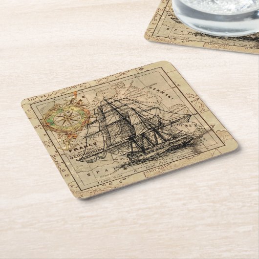 Nautical Sailing Ship Navigation Map Kartonnen Onderzetters (Schuin)