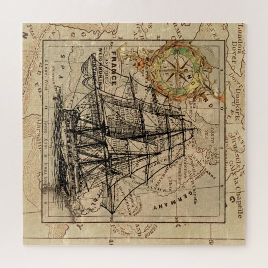 Nautical Sailing Ship Navigation Map Legpuzzel (Horizontaal)