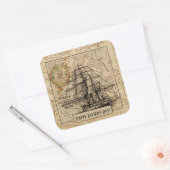 Nautical Sailing Ship Navigation Map Vierkante Sticker (Envelop)