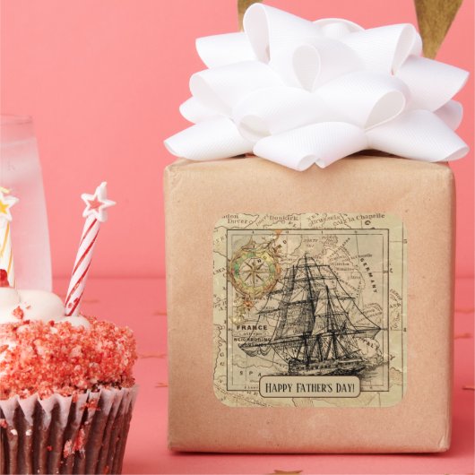Nautical Sailing Ship Navigation Map Vierkante Sticker (Feest)