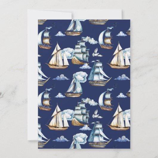 Nautical Sailing Ship New Adventure Baby shower in Kaart (Achterkant)