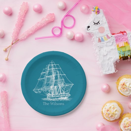 Nautical  Sailing Ship Personalized Papieren Bordje (Feest)