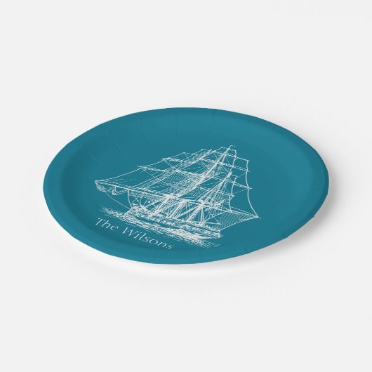Nautical  Sailing Ship Personalized Papieren Bordje (Gekanteld)
