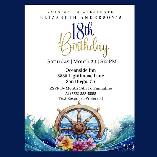 Nautical Sailing Wheel 18th Birthday Kaart