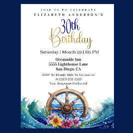 Nautical Sailing Wheel 30th Birthday Kaart