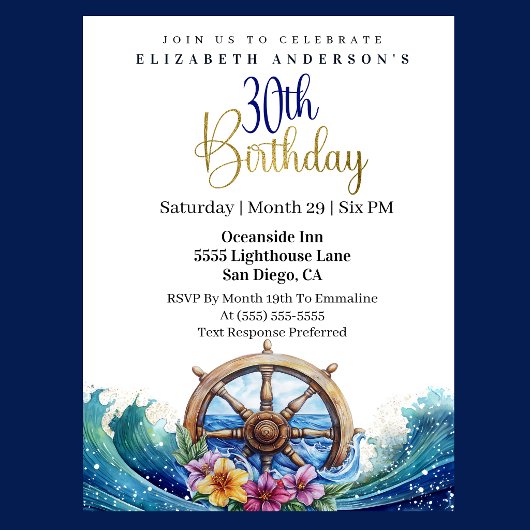 Nautical Sailing Wheel 30th Birthday Kaart