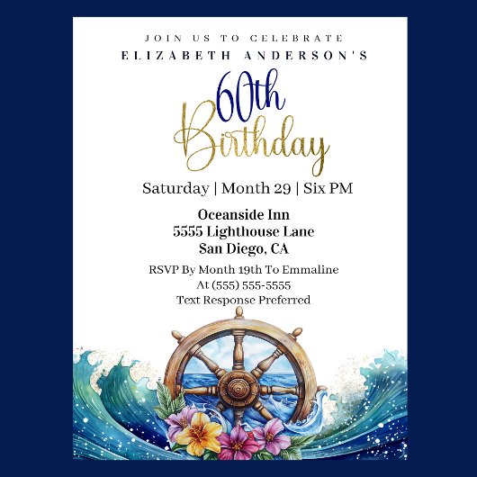Nautical Sailing Wheel 60th Birthday Kaart
