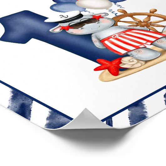 Nautical Sailor 1e Verjaardag Boot Boy Favor Sign Poster (Hoek)