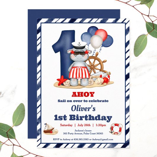 Nautical Sailor 1st Birthday Party Boy Kaart