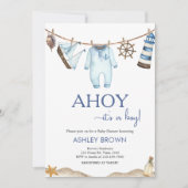 Nautical Sailor Ahoy Baby shower Kaart (Voorkant)