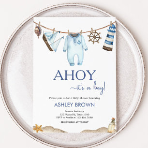 Nautical Sailor Ahoy Baby shower Kaart