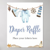 Nautical Sailor Ahoy Baby shower Luier Raffle Poster (Voorkant)