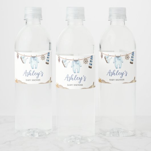 Nautical Sailor Ahoy Baby shower Waterfles Etiket (Flessen)