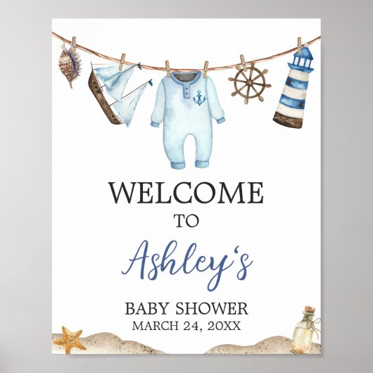 Nautical Sailor Ahoy Baby shower Welkom Poster (Voorkant)