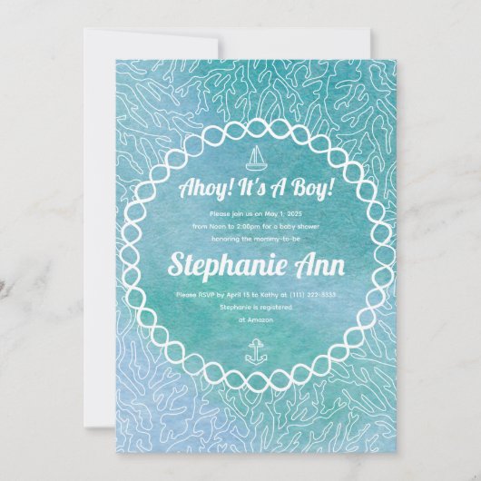 Nautical Sailor Baby Boy Baby Shower Uitnodigingen (Voorkant)
