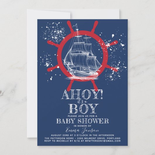 Nautical Sailor Baby shower Blauw Kaart (Voorkant)