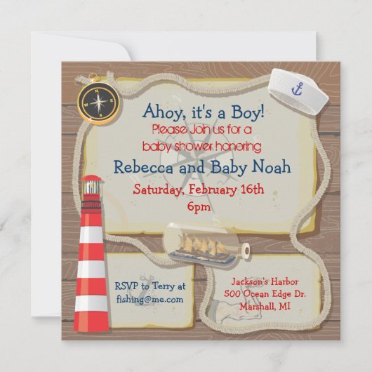 Nautical Sailor Baby Shower-uitnodigingen Kaart (Voorkant)
