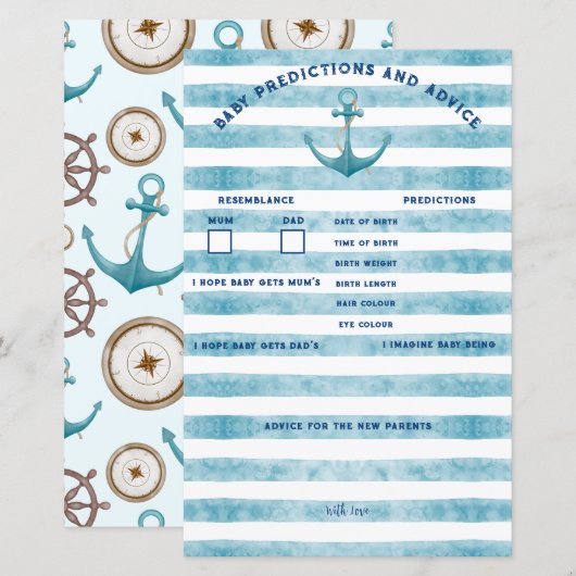 Nautical Sailor Baby shower Voorspellingen & Advie (Voorkant / Achterkant)