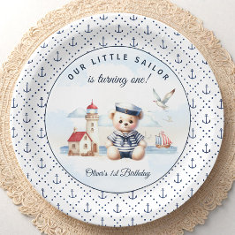 Nautical Sailor Beer 1st Birthday Anker Pattern Papieren Bordje