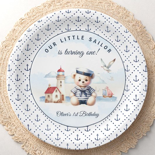 Nautical Sailor Beer 1st Birthday Anker Pattern Papieren Bordje
