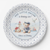 Nautical Sailor Beer 1st Birthday Anker Pattern Papieren Bordje (Voorkant)