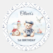 Nautical Sailor Beer 1st Birthday Anker Ronde Sticker (Voorkant)