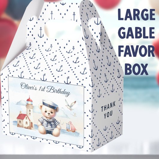 Nautical Sailor Beer 1st Birthday Large Gable Bedankdoosjes
