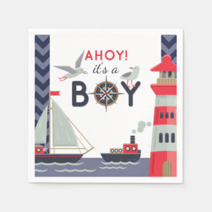 Nautical Sailor Boats Ahoy Baby Jongen Douche Part Servet