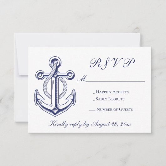 Nautical Sailor Marine Blauw Anker RSVP Bruiloft (Voorkant)