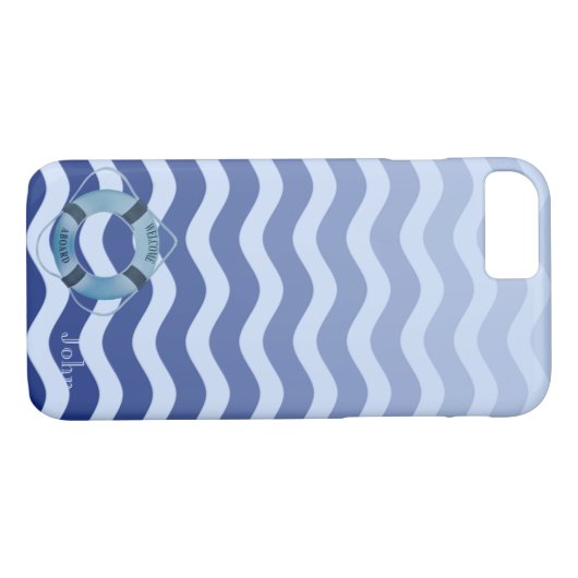 Nautical Sailor Navy Blue Waves Stripe Case-Mate iPhone Case (Achterkant (Horizontaal))