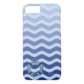Nautical Sailor Navy Blue Waves Stripe Case-Mate iPhone Case (Achterkant)