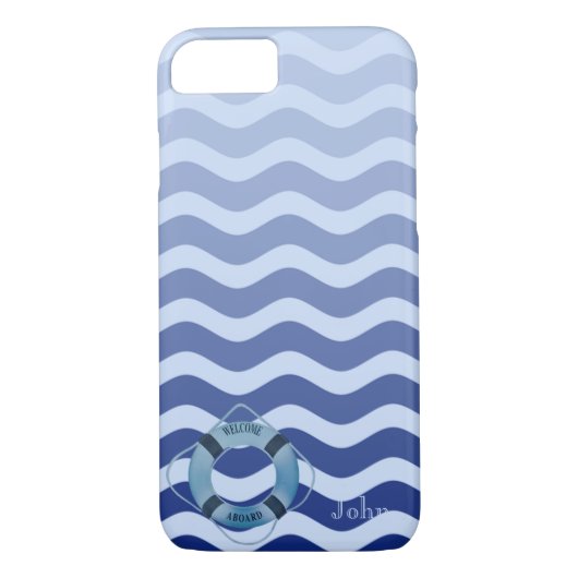 Nautical Sailor Navy Blue Waves Stripe Case-Mate iPhone Case (Achterkant)