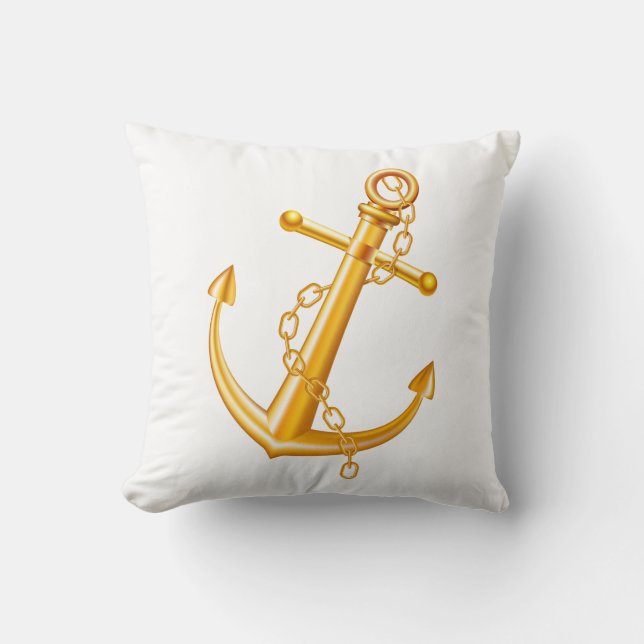 Nautical Sailor Ocean Beach Gold Anchor  Kussen (Voorkant)