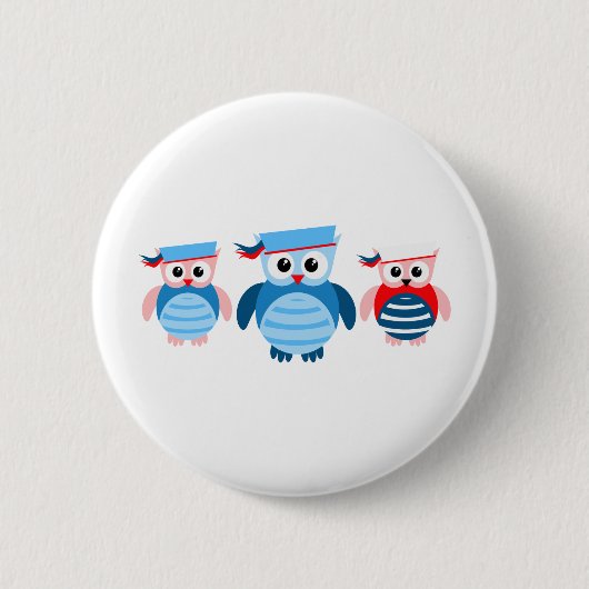 Nautical Sailor Owls Ronde Button 5,7 Cm (Voorkant)