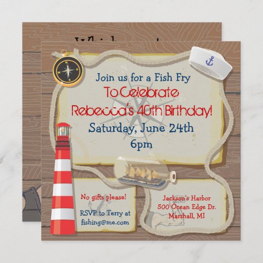 Nautical Sailor Party Invitation Kaart (Voorkant / Achterkant)