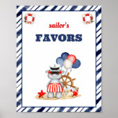 Nautical Sailor Peuter Verjaardag Boot Favor Sign Poster (Voorkant)